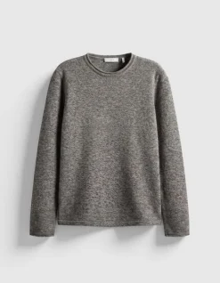 Pull manches longues gris tricot mouliné Homme