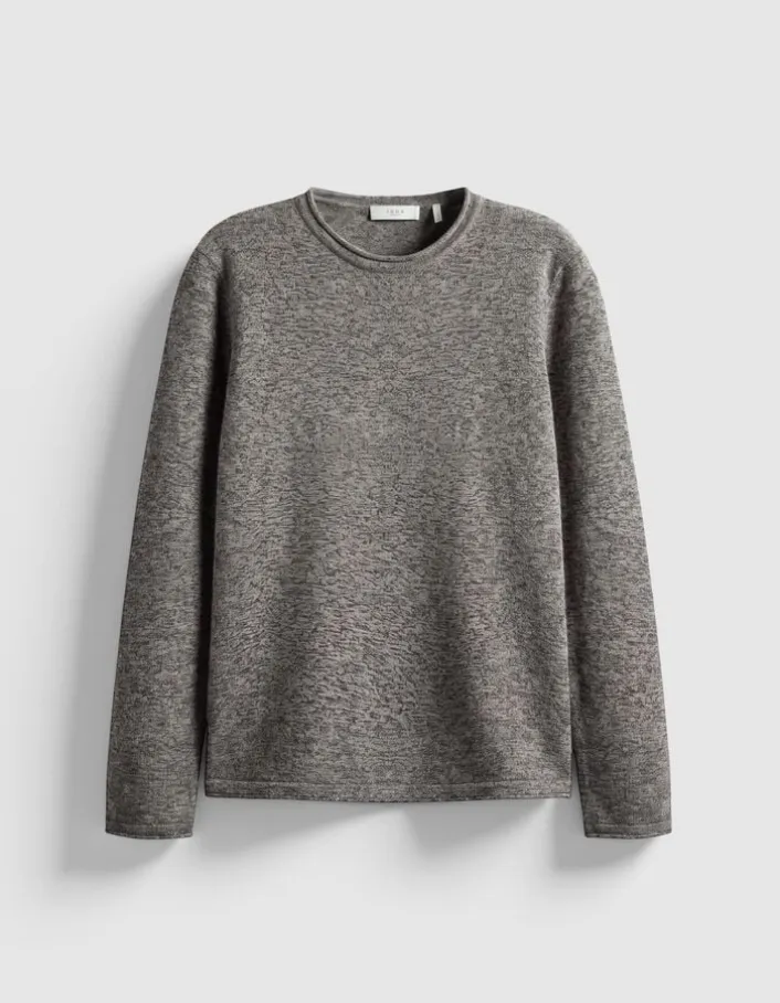 Pull manches longues gris tricot mouliné Homme