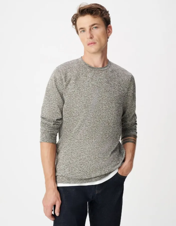 Pull manches longues kaki tricot mouliné Homme