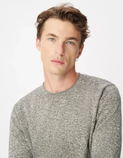 Pull manches longues kaki tricot mouliné Homme