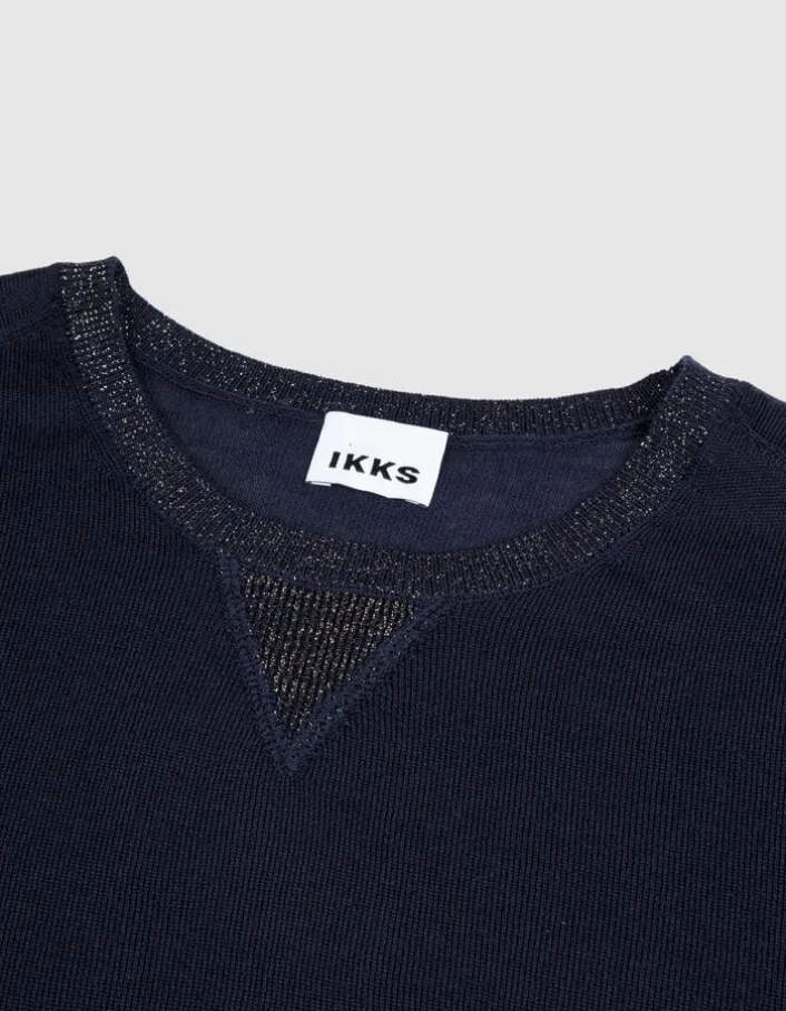 Pull manches longues marine tricot détail lurex Femme