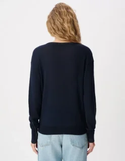 Pull manches longues marine tricot détail lurex Femme