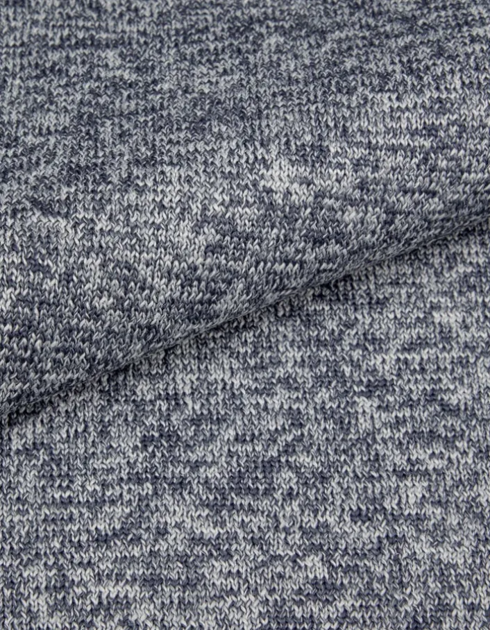 Pull manches longues marine tricot mouliné Homme