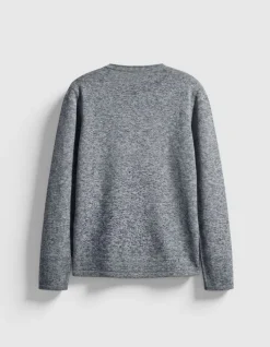 Pull manches longues marine tricot mouliné Homme