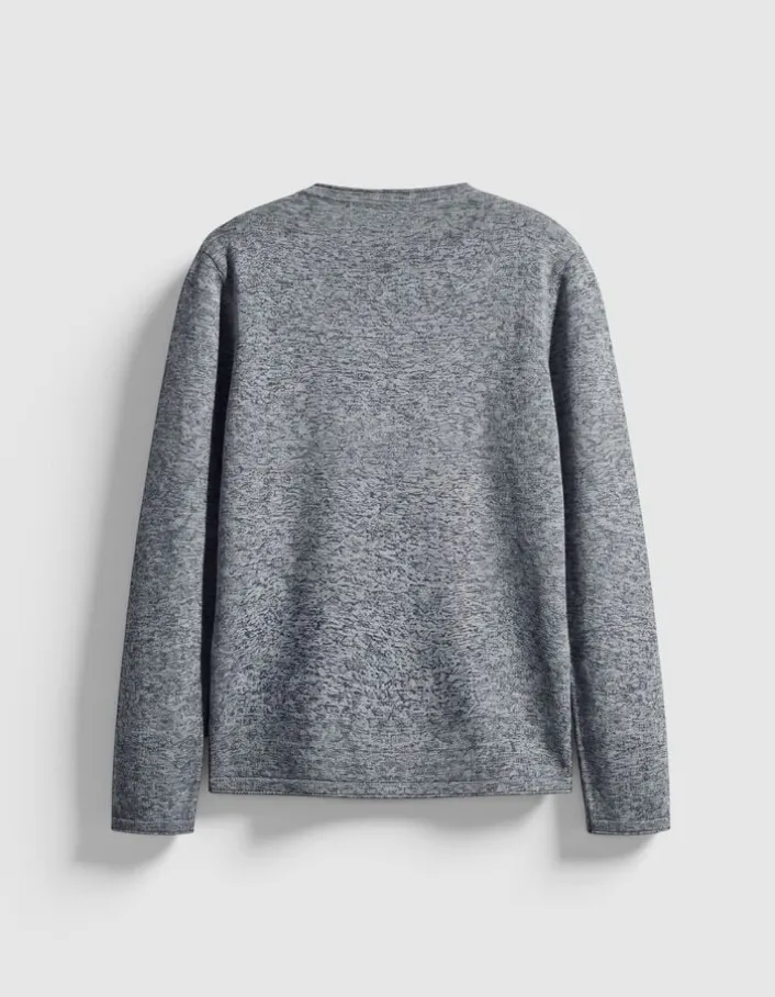 Pull manches longues marine tricot mouliné Homme