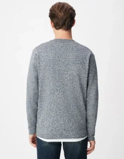 Pull manches longues marine tricot mouliné Homme