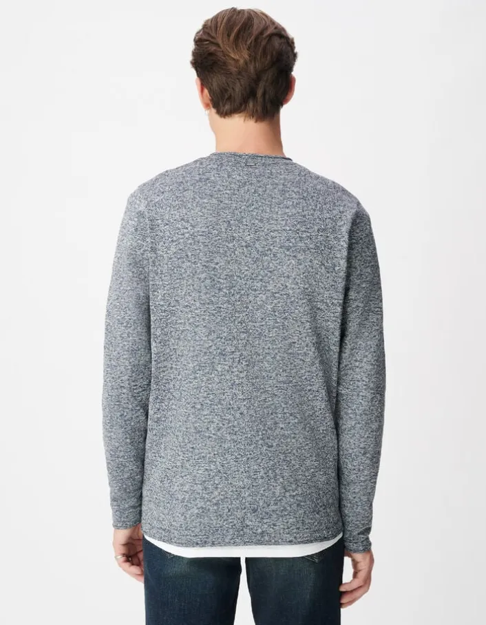 Pull manches longues marine tricot mouliné Homme