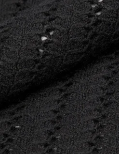 Pull manches longues noir tricot ajouré Femme