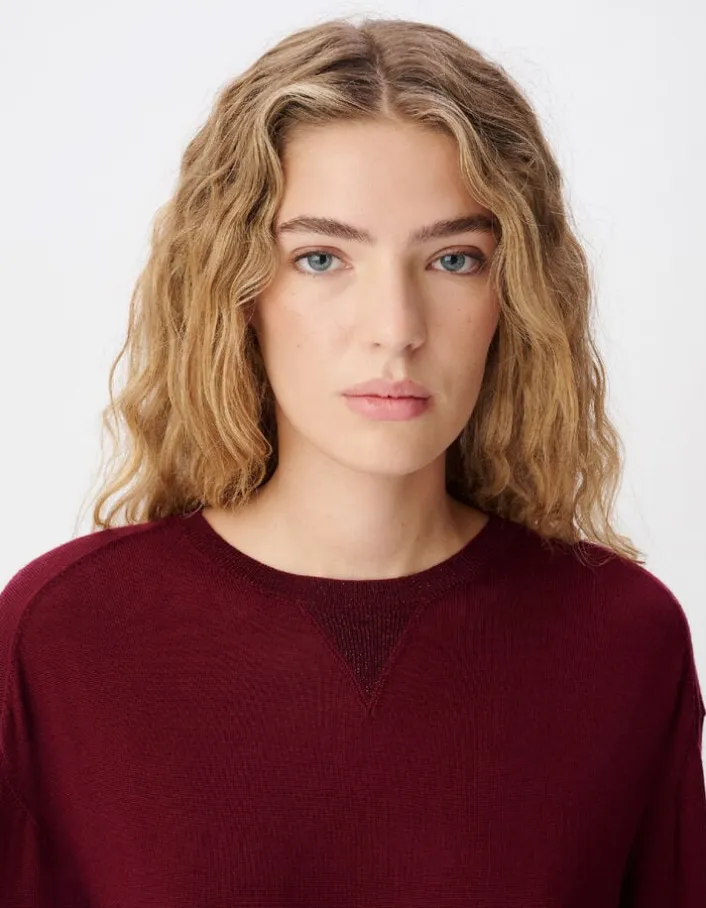 Pull manches longues prune tricot détail lurex Femme