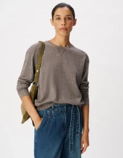 Pull manches longues taupe grisé tricot détail lurex Femme