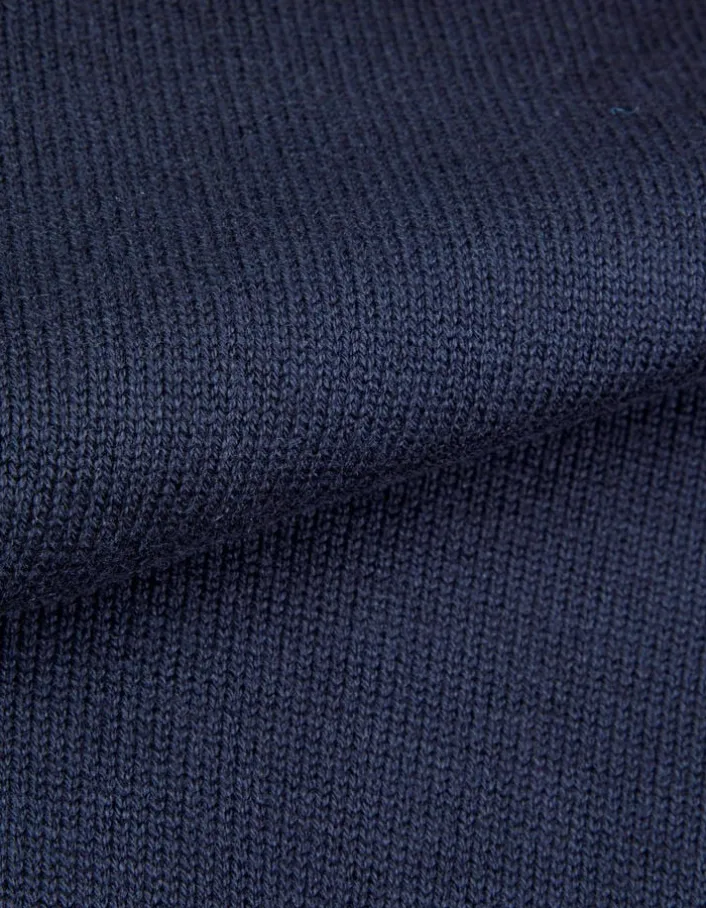 Pull marine tricot col polo boutonné Homme
