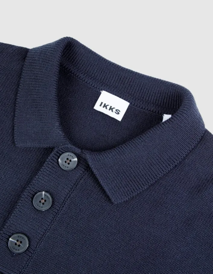 Pull marine tricot col polo boutonné Homme