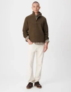 Pull marron tricot côtelé patte zippée cachée Homme