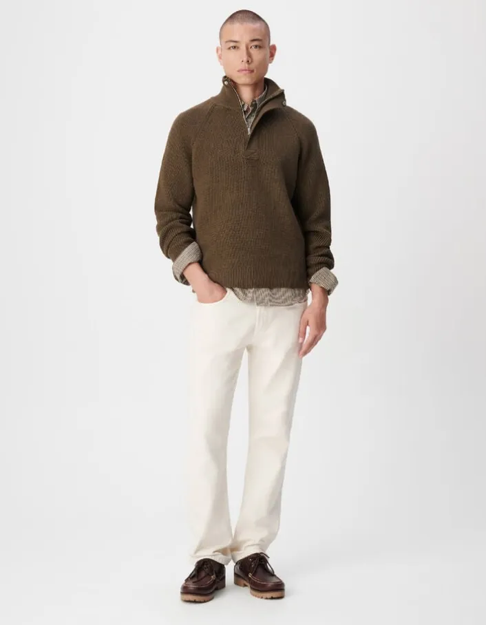 Pull marron tricot côtelé patte zippée cachée Homme