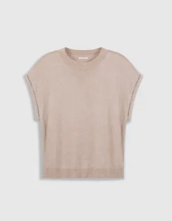 Pull sans manches beige lurex détails chainettes Femme