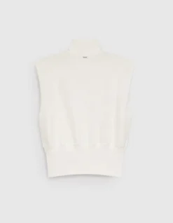 Pull sans manches blanc tricot col camionneur Femme