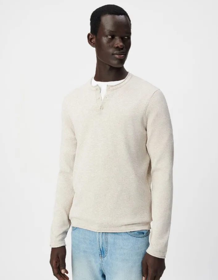 Pull tunisien beige tricot chiné Homme