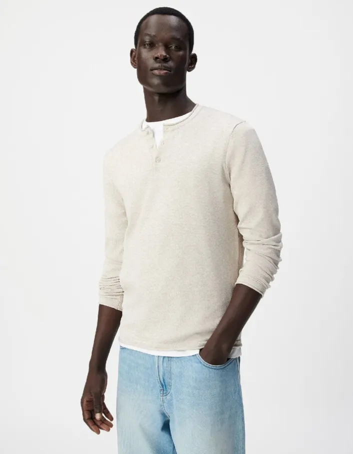 Pull tunisien beige tricot chiné Homme
