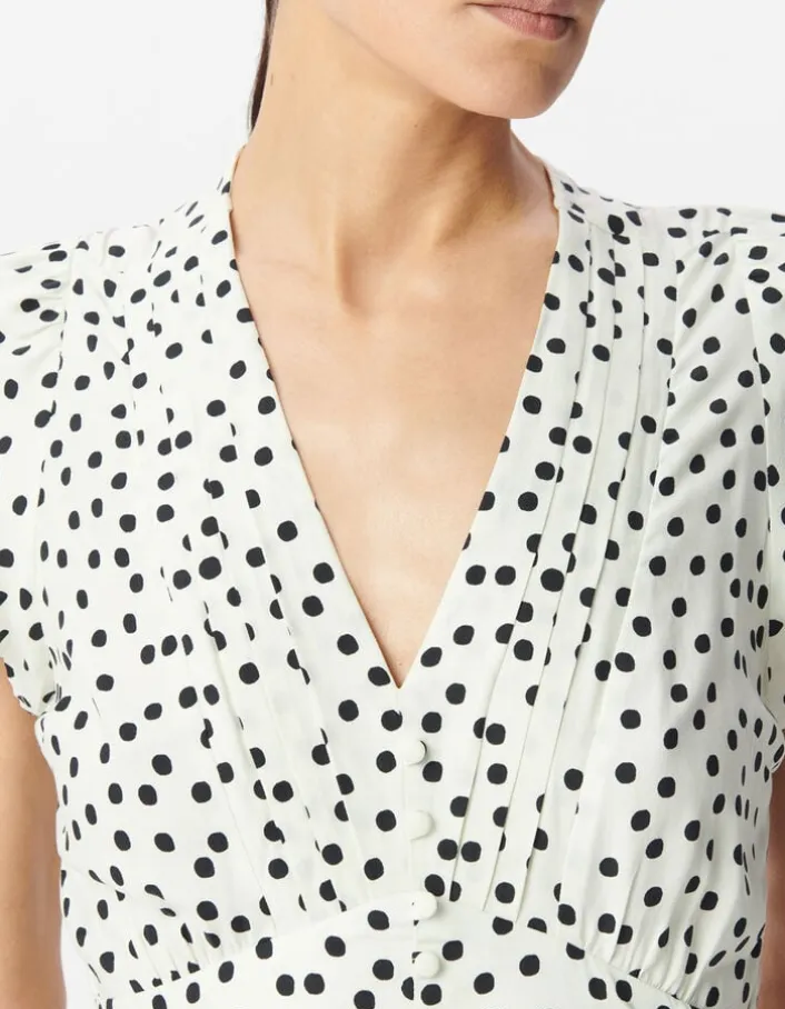 Robe blanche imprimé pois Femme