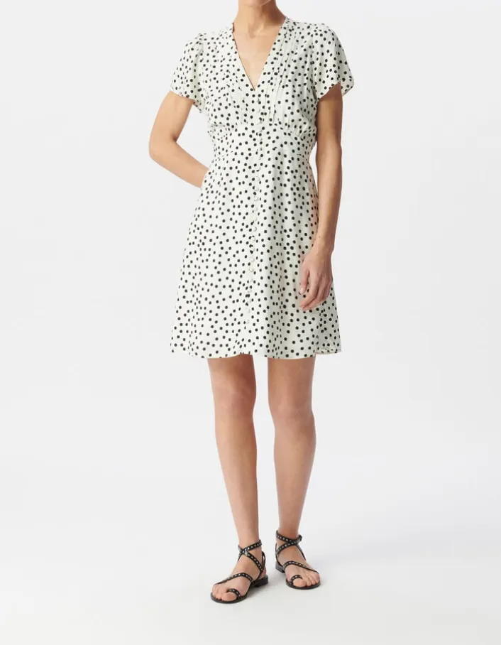 Robe blanche imprimé pois Femme