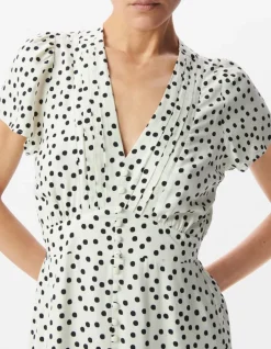 Robe blanche imprimé pois Femme