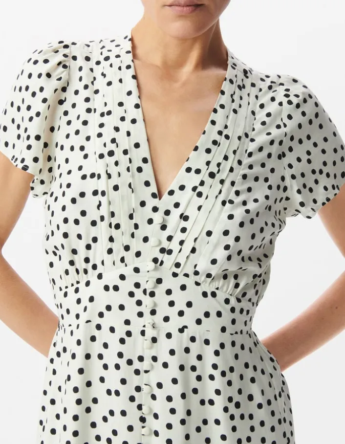 Robe blanche imprimé pois Femme