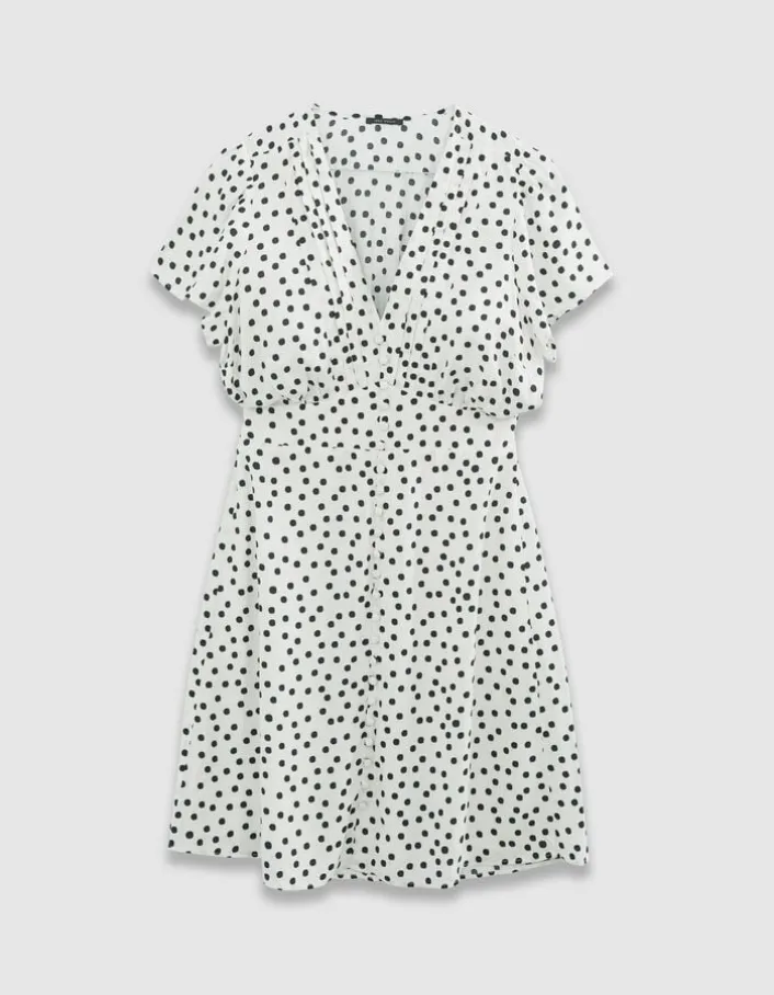 Robe blanche imprimé pois Femme