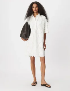 Robe chemise blanche broderies Femme