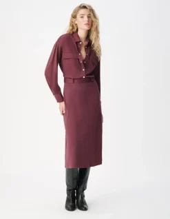 Robe chemise bordeaux avec ceinture Femme