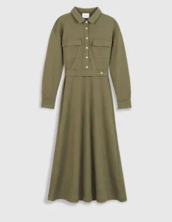 Robe chemise kaki maille avec ceinture Femme
