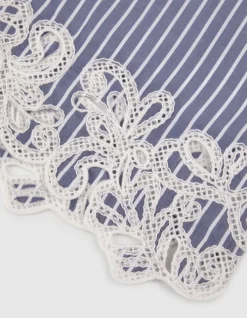 Robe chemise rayures bleue détail broderies dentelle Femme