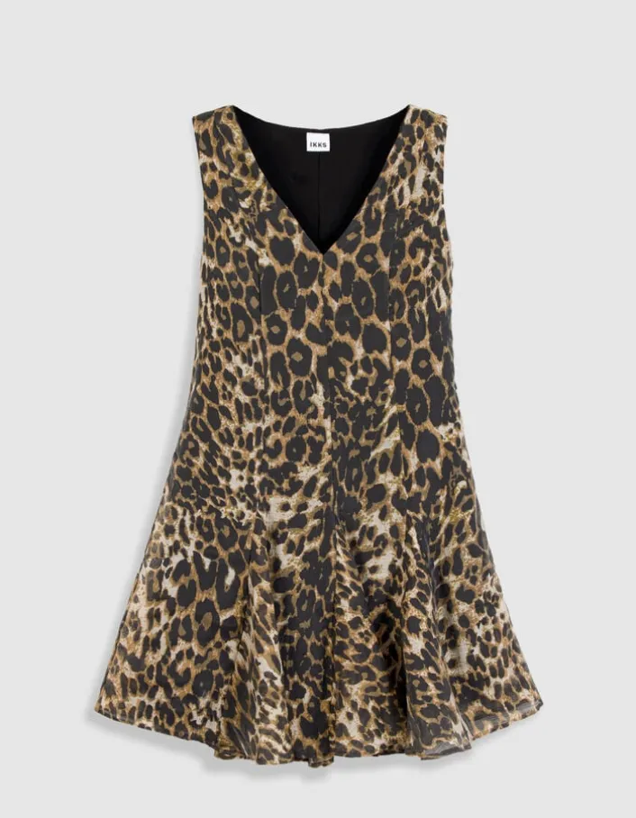 Robe courte marron motif léopard Femme