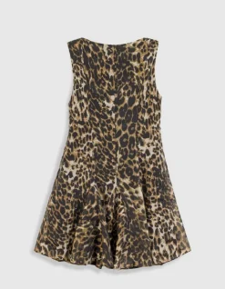 Robe courte marron motif léopard Femme