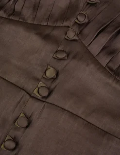 Robe courte marron satinée avec petits boutons Femme