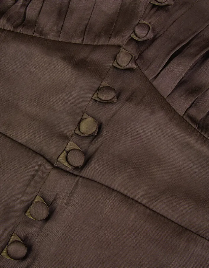 Robe courte marron satinée avec petits boutons Femme