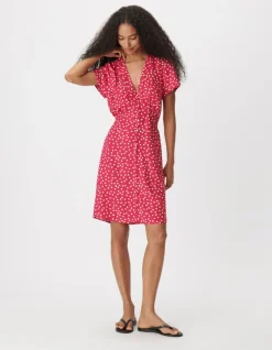 Robe encolure V rose imprimé pois Femme