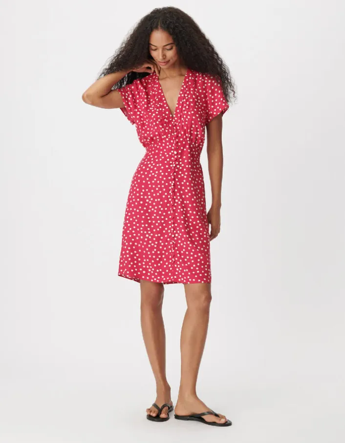 Robe encolure V rose imprimé pois Femme