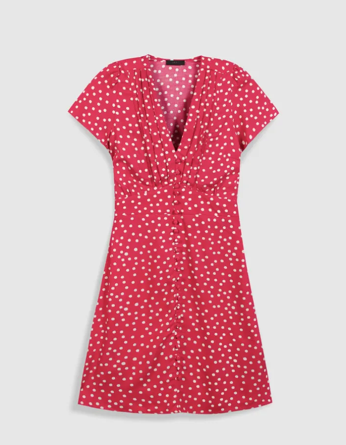 Robe encolure V rose imprimé pois Femme