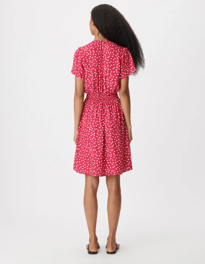 Robe encolure V rose imprimé pois Femme