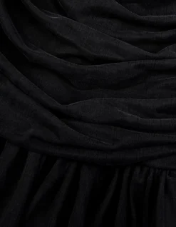 Robe fluide noire buste drapé Femme