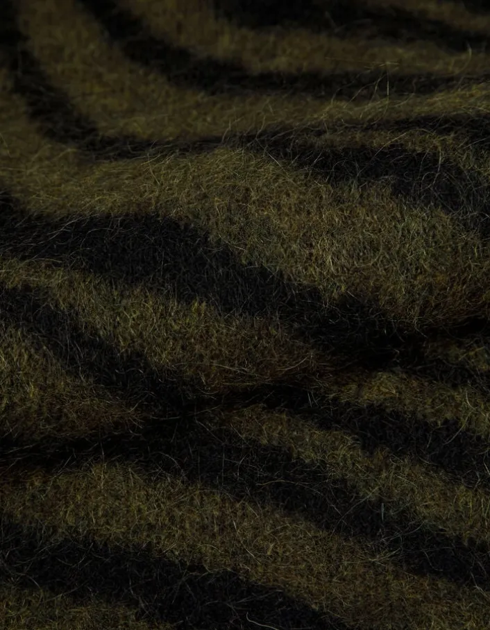 Robe kaki et noir tricot motif zèbre col boutonné Femme