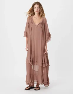 Robe longue fluide blush avec volants Femme