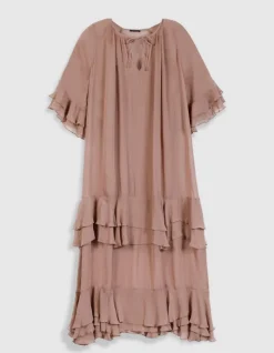 Robe longue fluide blush avec volants Femme