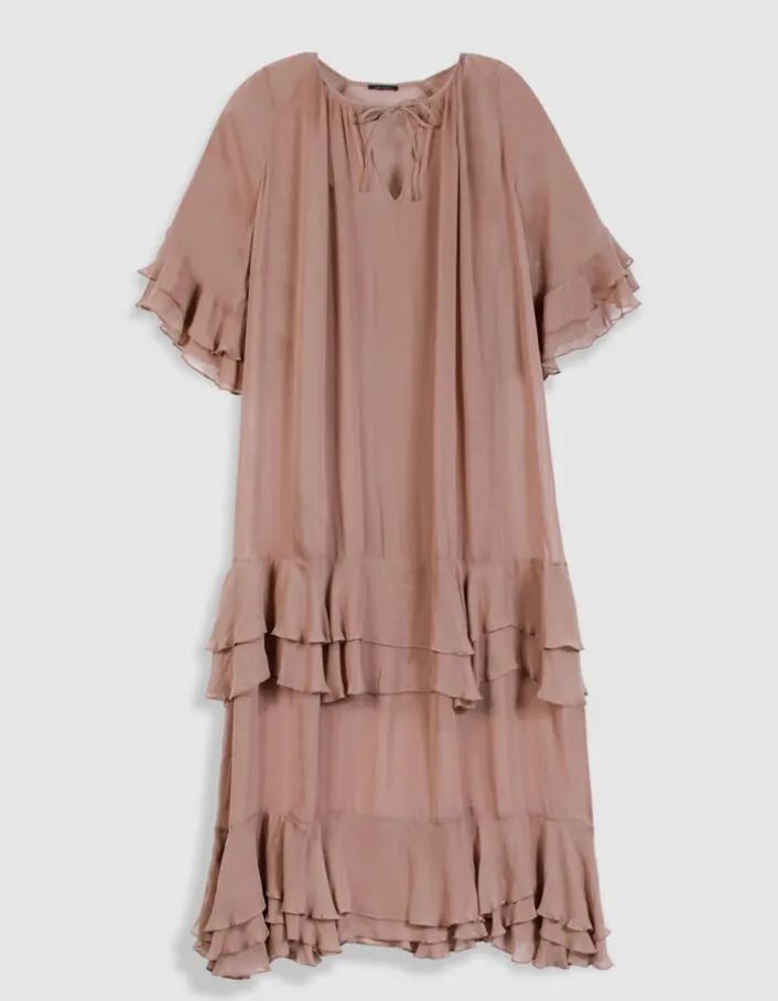 Robe longue fluide blush avec volants Femme