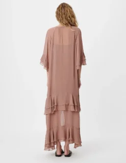 Robe longue fluide blush avec volants Femme