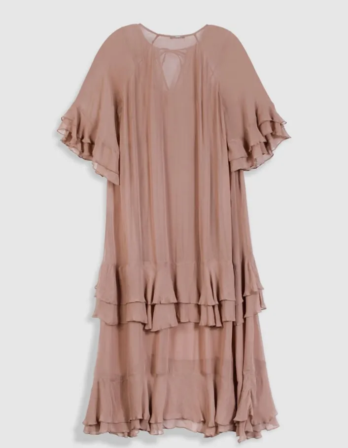 Robe longue fluide blush avec volants Femme