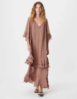 Robe longue fluide blush avec volants Femme