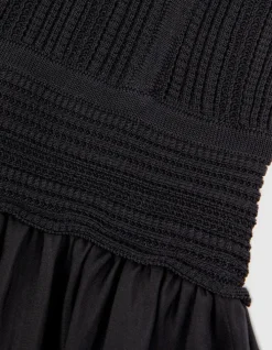 Robe longue noire bi-matière Femme