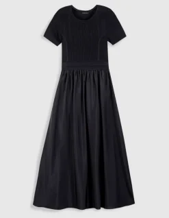 Robe longue noire bi-matière Femme