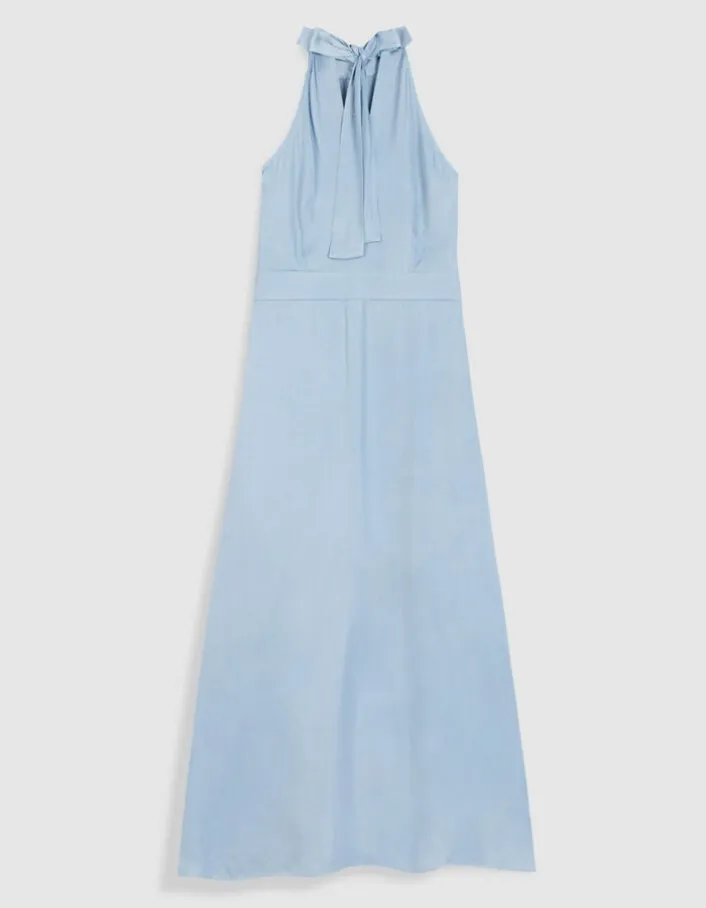 Robe longue sans manches bleu ciel satinée Femme